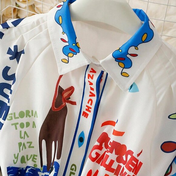 Multicolor Bohemian Women's Casual Printed Shirt Cardigan Tie Dress - Picture 5 of 6